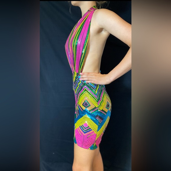 Fashion nova dress, mini multicoloured sequin party cocktail dress - Picture 10 of 16